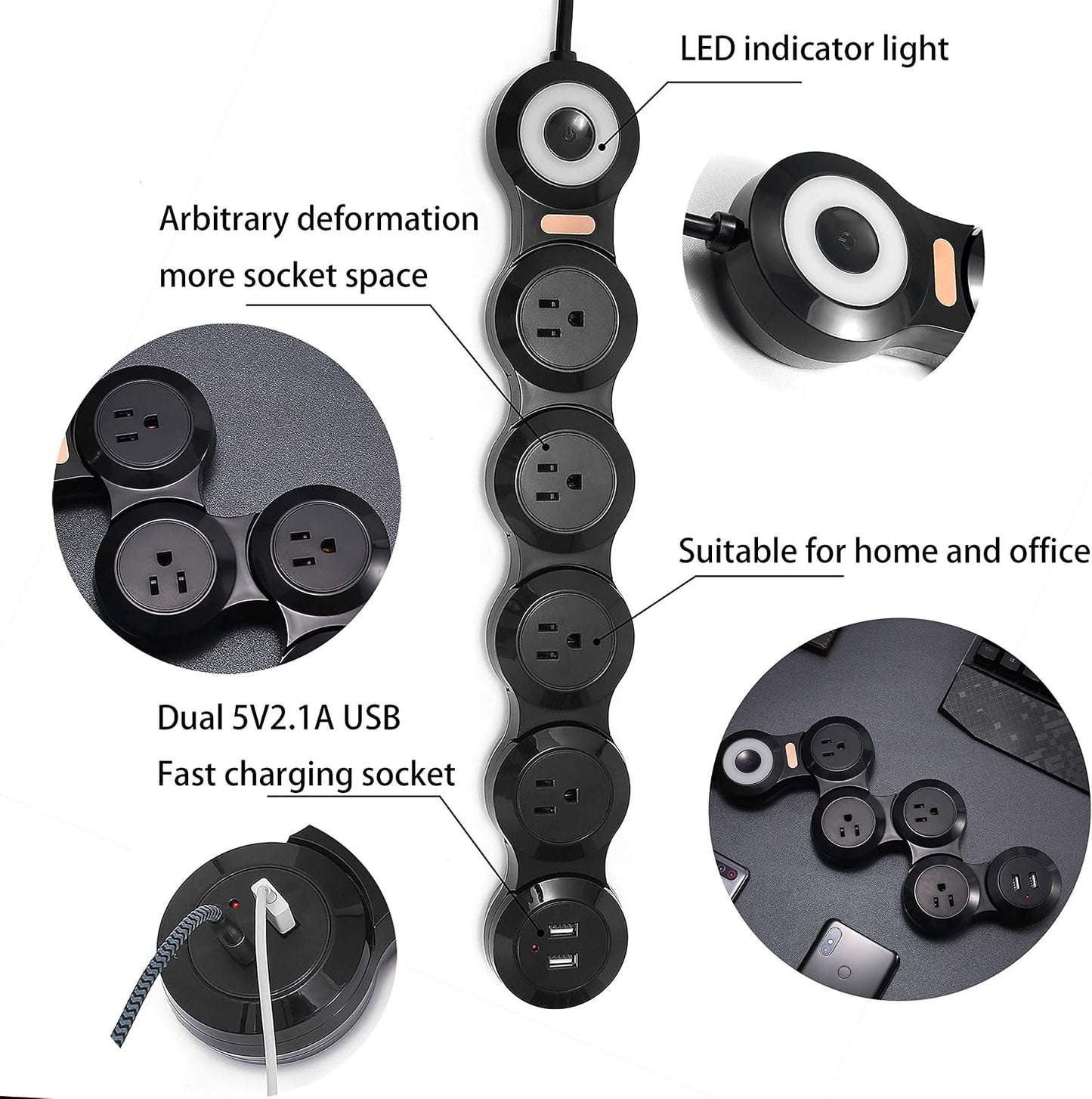 Protector sobretensiones 4 tomacorrientes 2 USB 6ft negro
