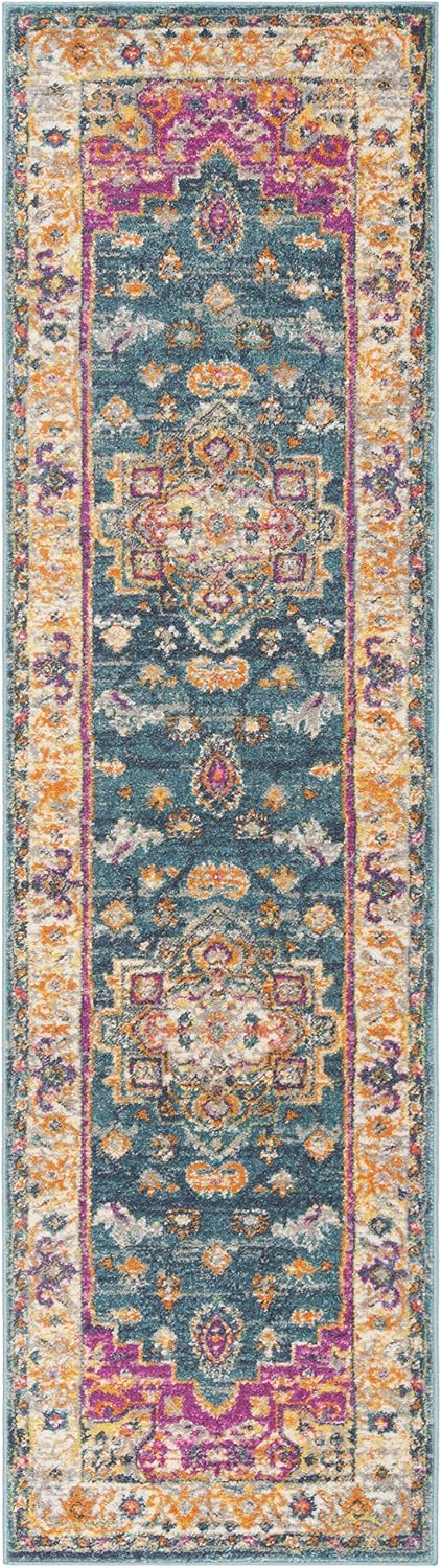 Alfombra pasillo 2'3"x8' color azul bohemio chic no pelusa