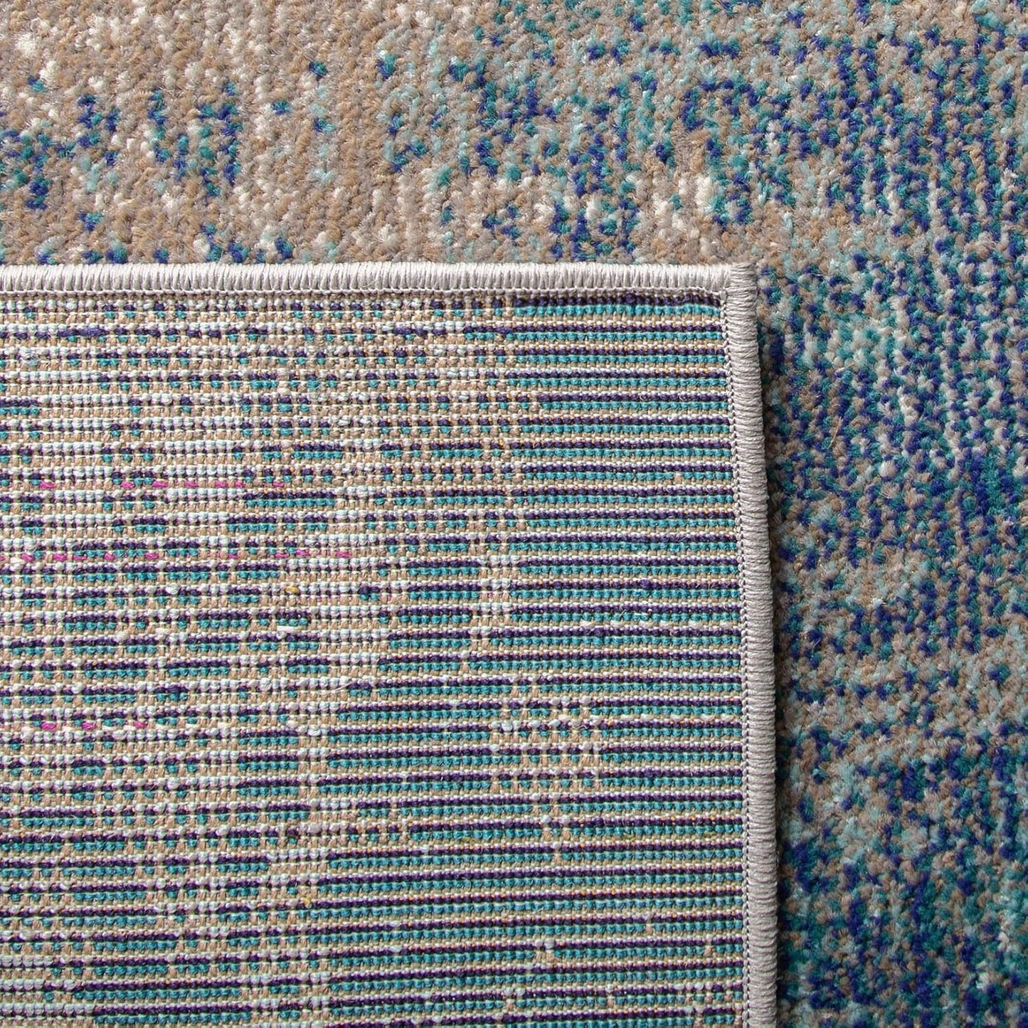 Alfombra cuadrada 3ft diseño bohemio azul gris sala
