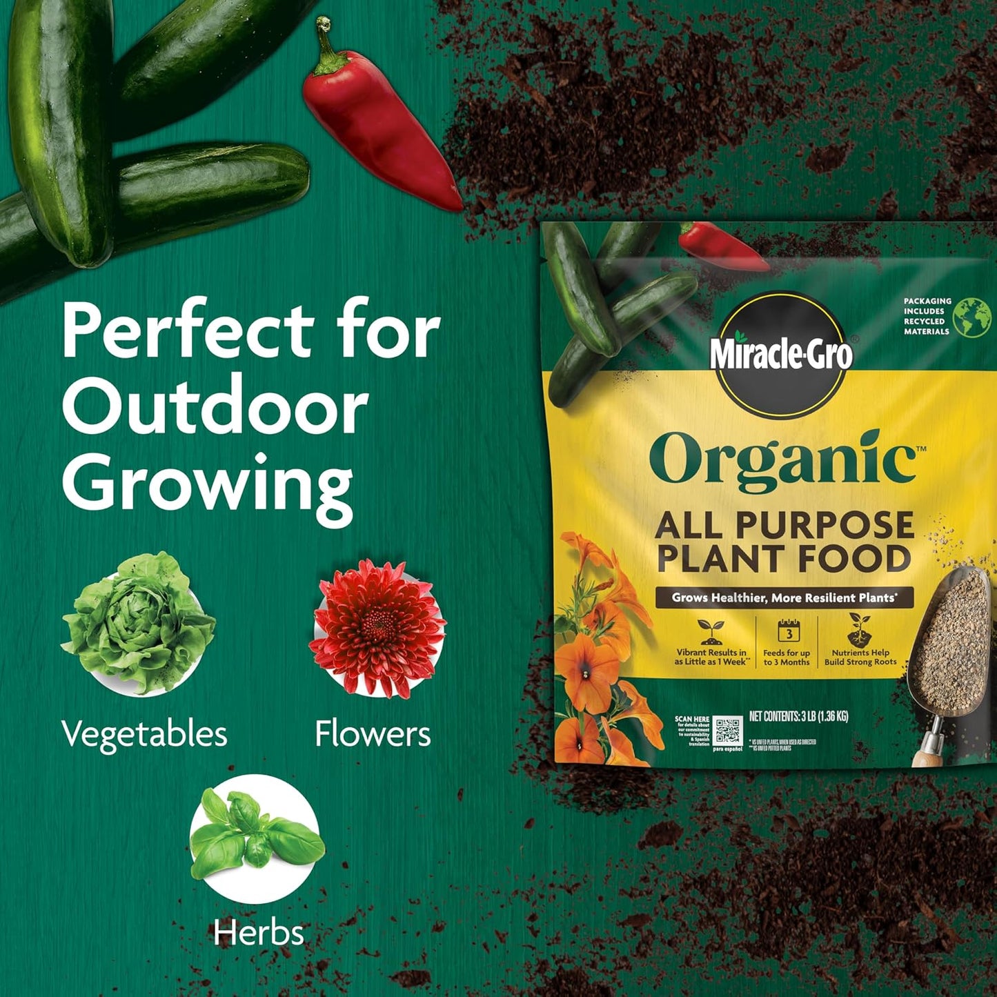 Alimento orgánico para plantas jardín 3lb paq 2