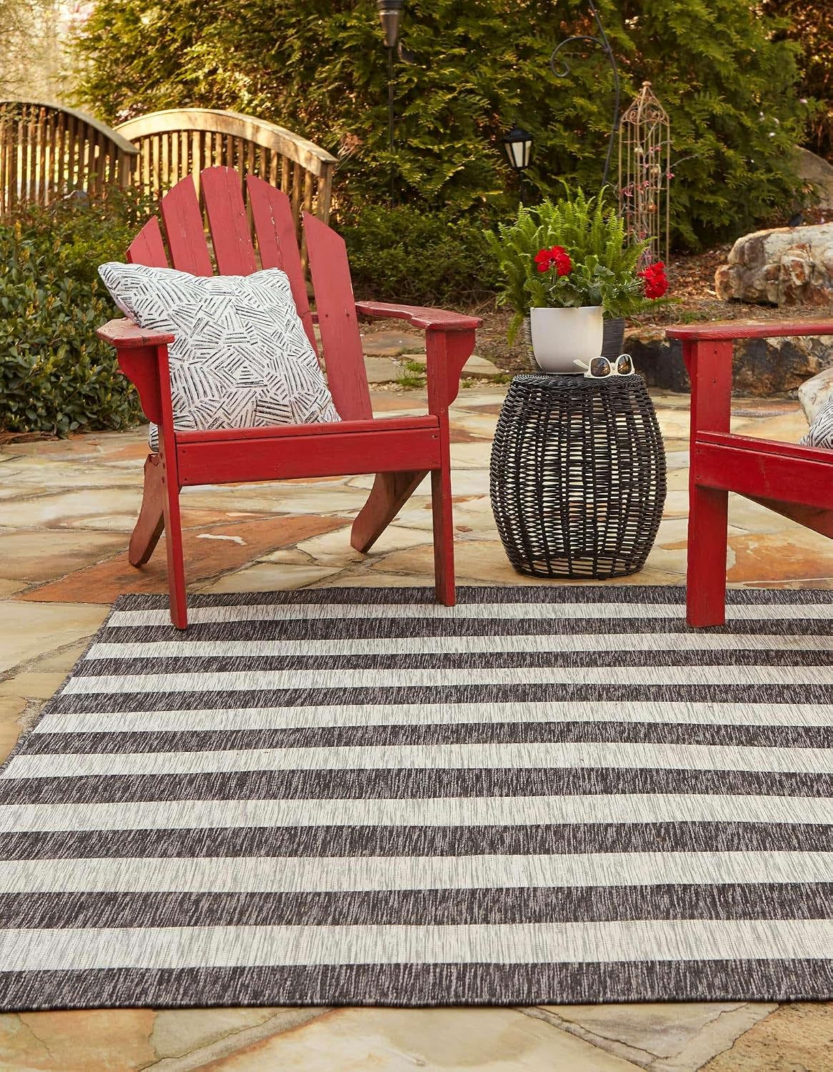 Alfombra rayas envejecida 10x14ft gris carbón/marfil