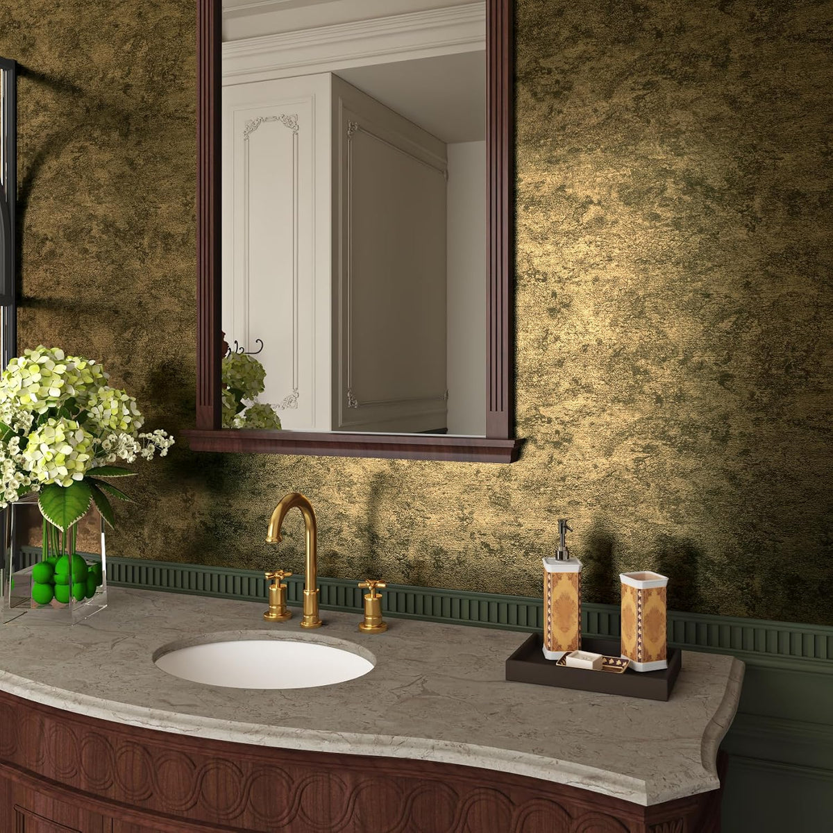 Papel tapiz dorado 24x197pulg textura metálica sala baño cocina