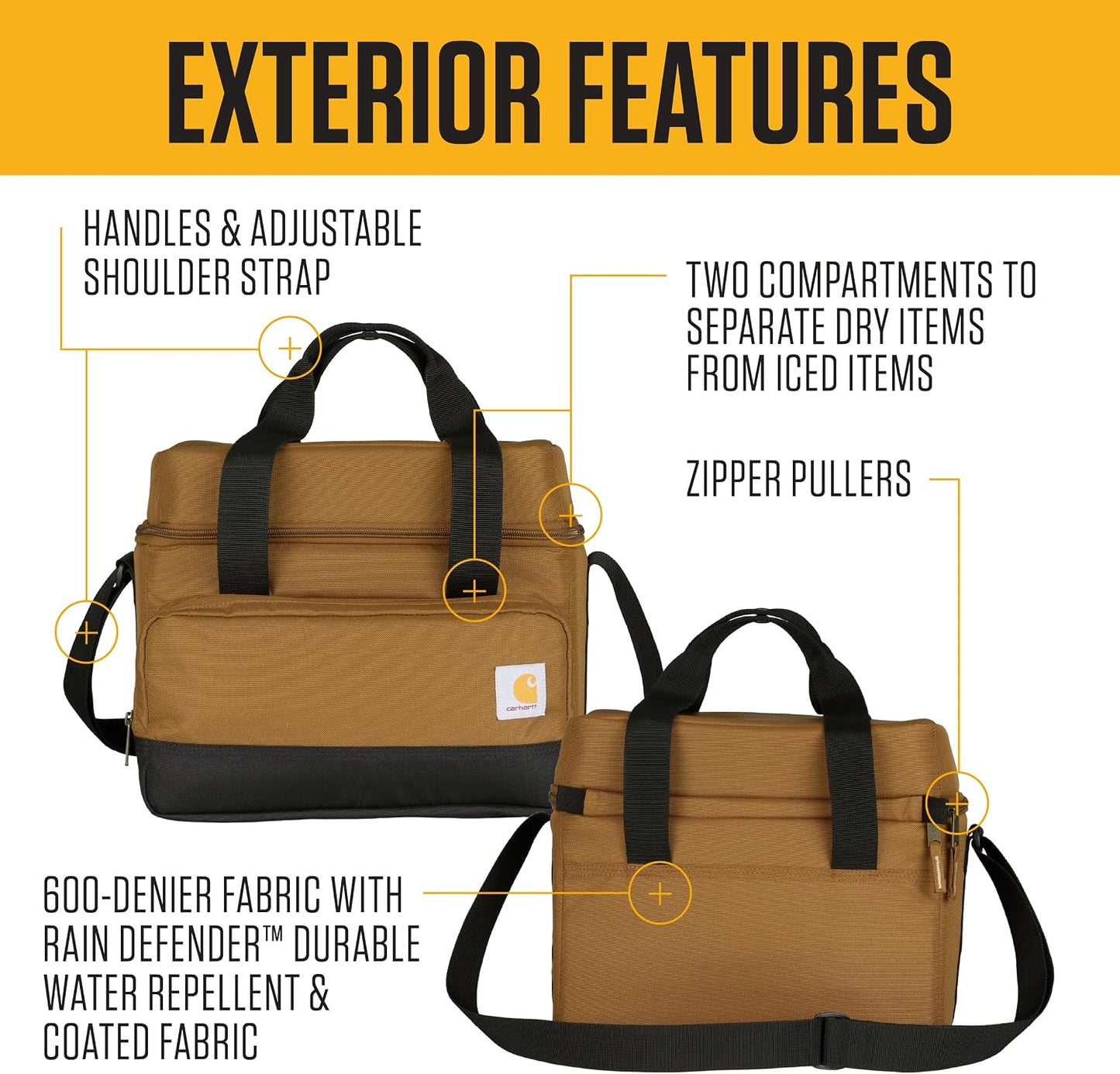 Hielera Carhartt aislada 2 comp. con bolsillo camping