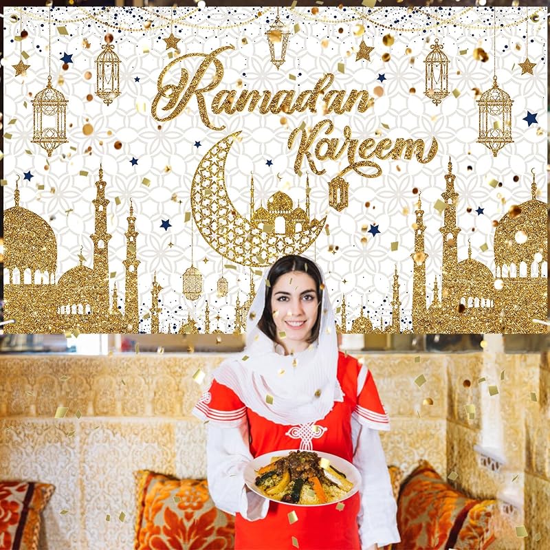 Pancarta Ramadán Kareem Mubarak decoración pared oro blanco