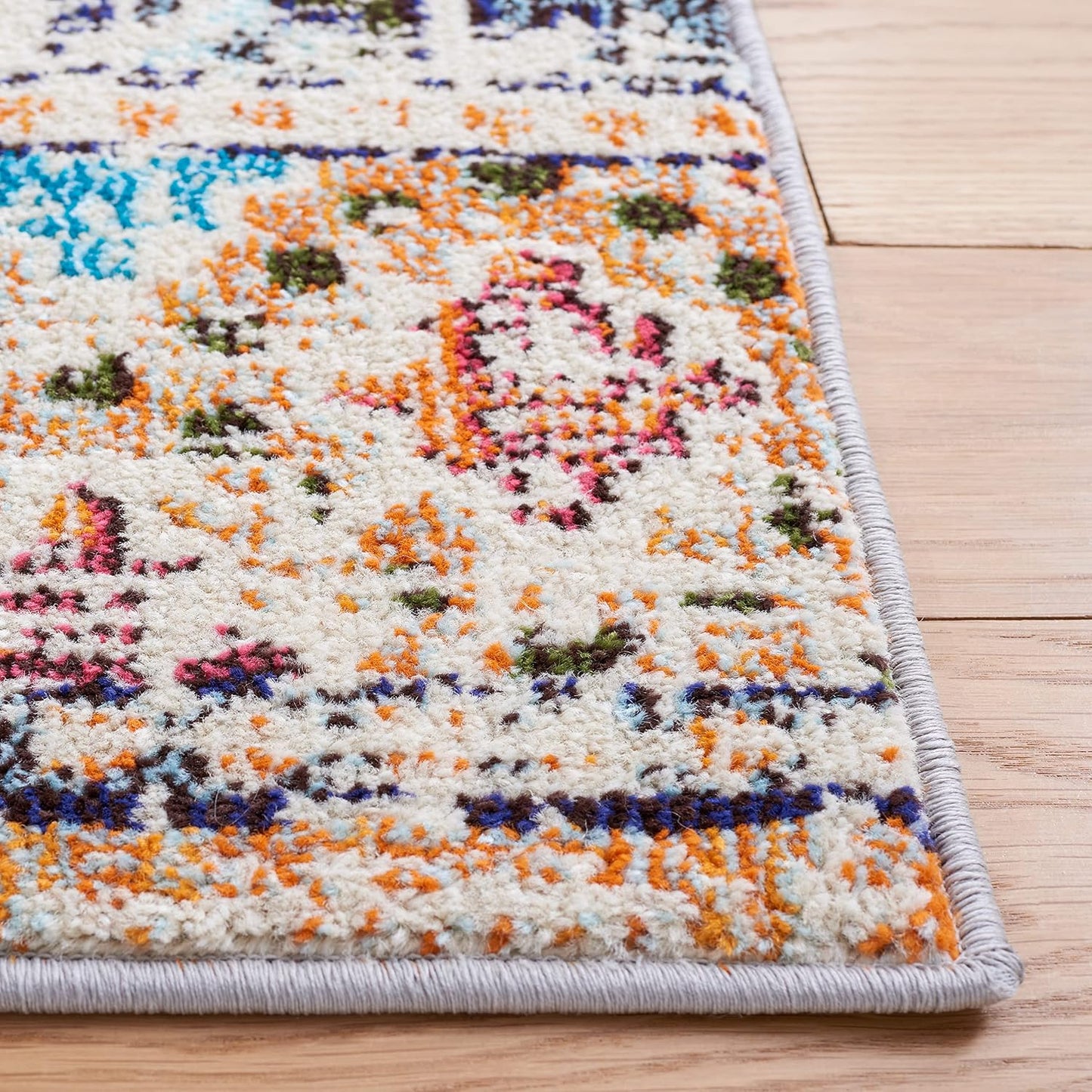Alfombra área 9x12ft diseño bohemio diamantes naranja beige