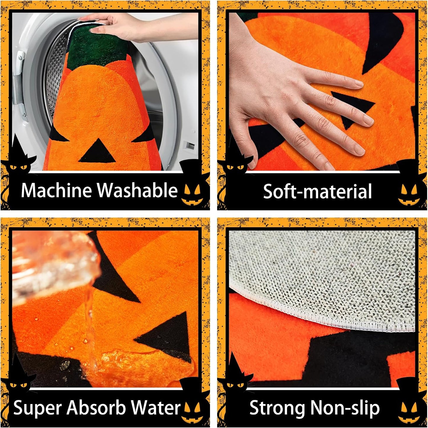 Alfombra baño Halloween calabaza microfibra antideslizante