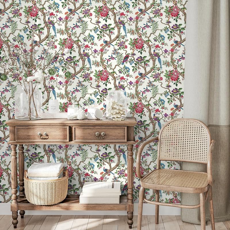 Papel tapiz floral rosa autoadhesivo 17.7x354"