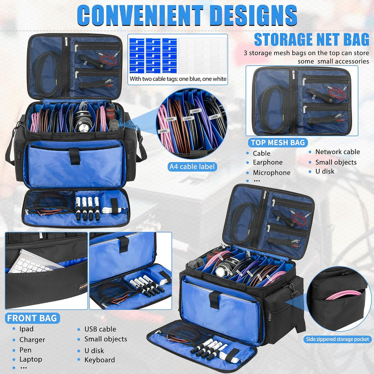 Bolsa organizadora cables DJ con divisores