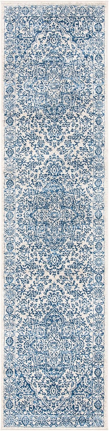 Alfombra sala entrada 2x8ft color azul marino/gris claro