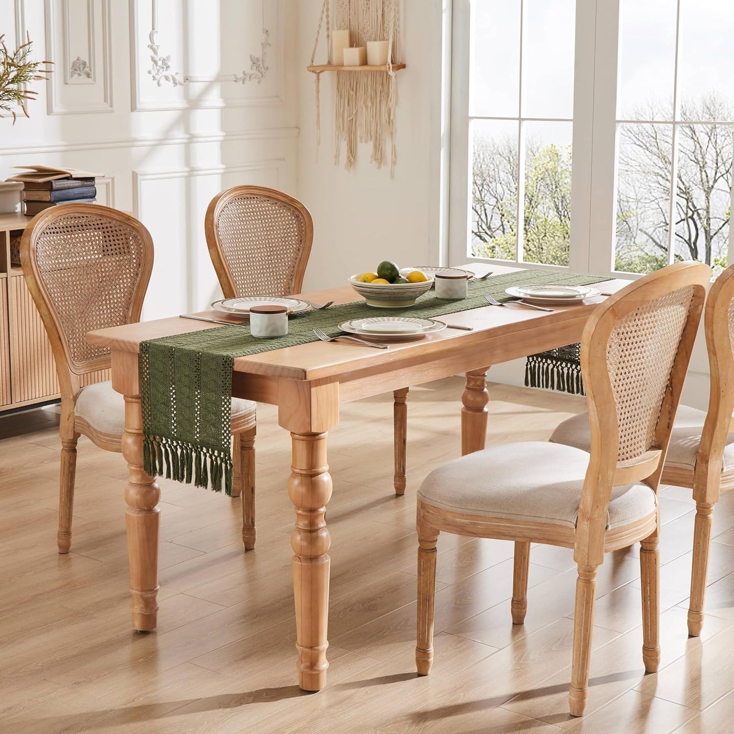 Camino mesa macramé bohemio verde oliva 12x60pulg