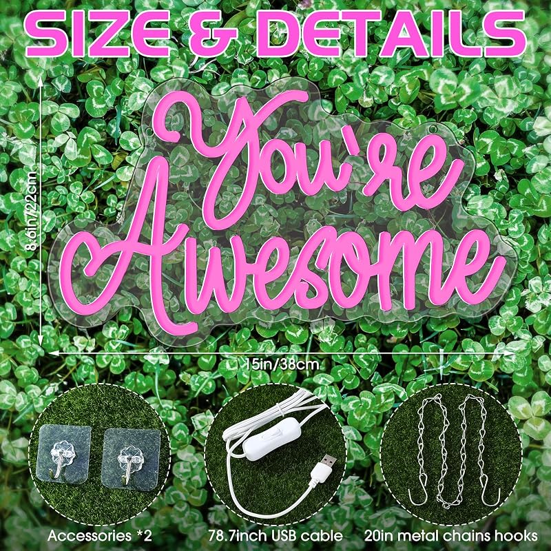 Letrero neón LED You Are Awesome rosa regulable USB