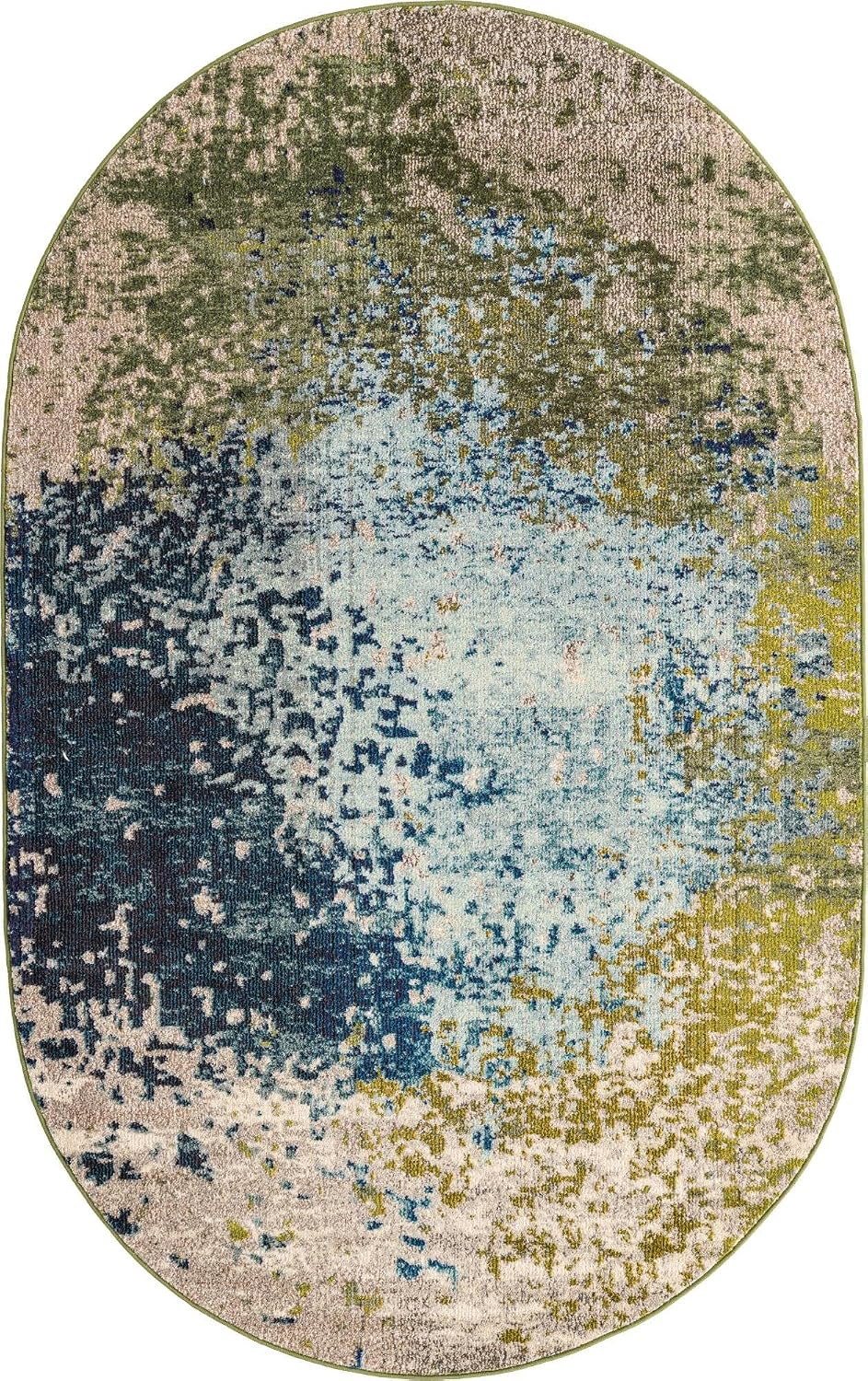Alfombra abstracta moderna envejecida 5x8ft azul/beige