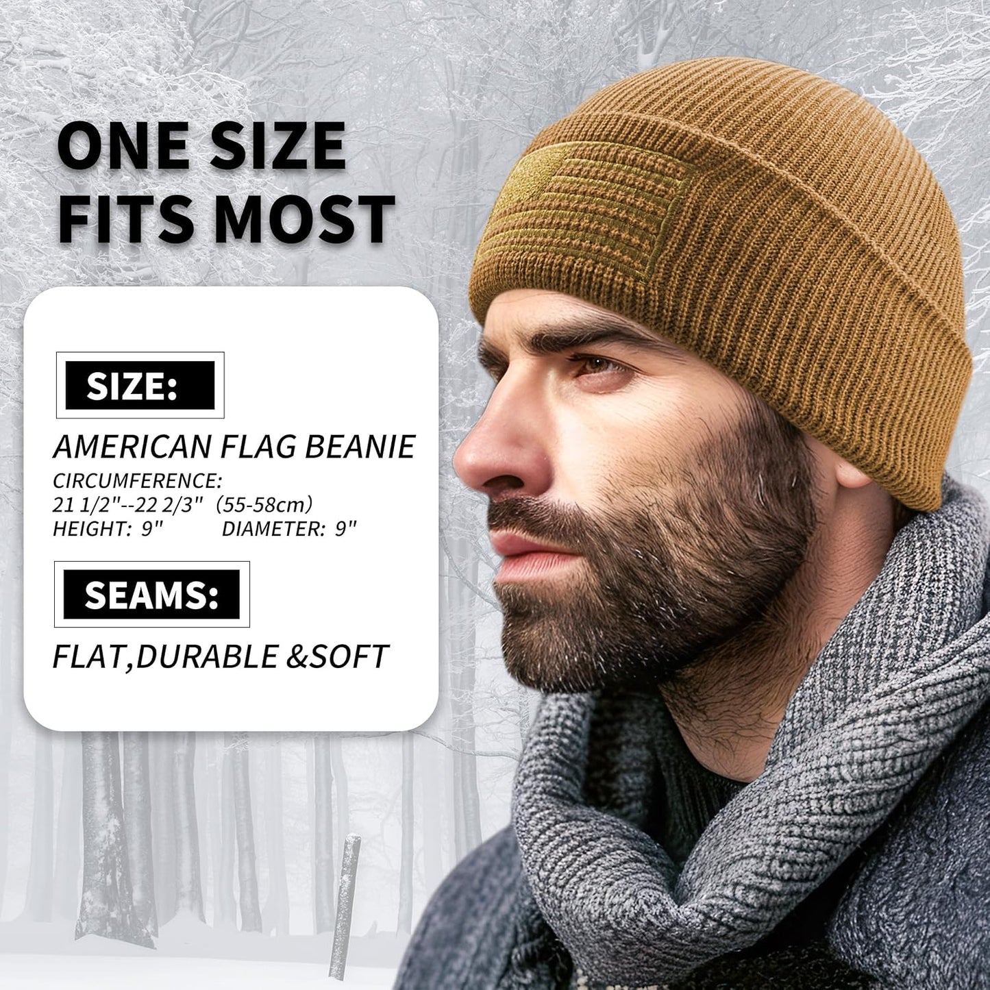 Gorro punto puño bordado bandera USA táctico cálido