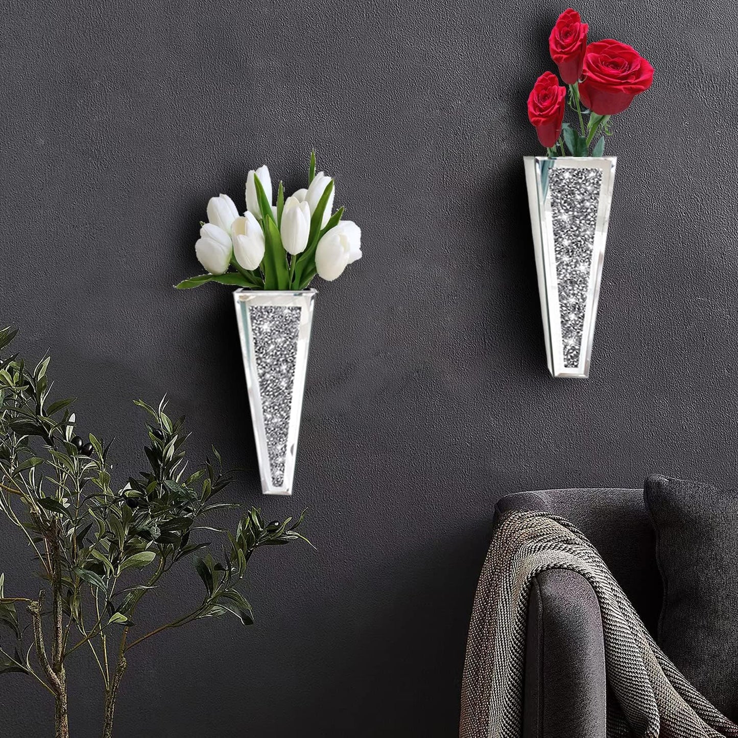 Jarrón espejo diamante plateado decorativo para hogar