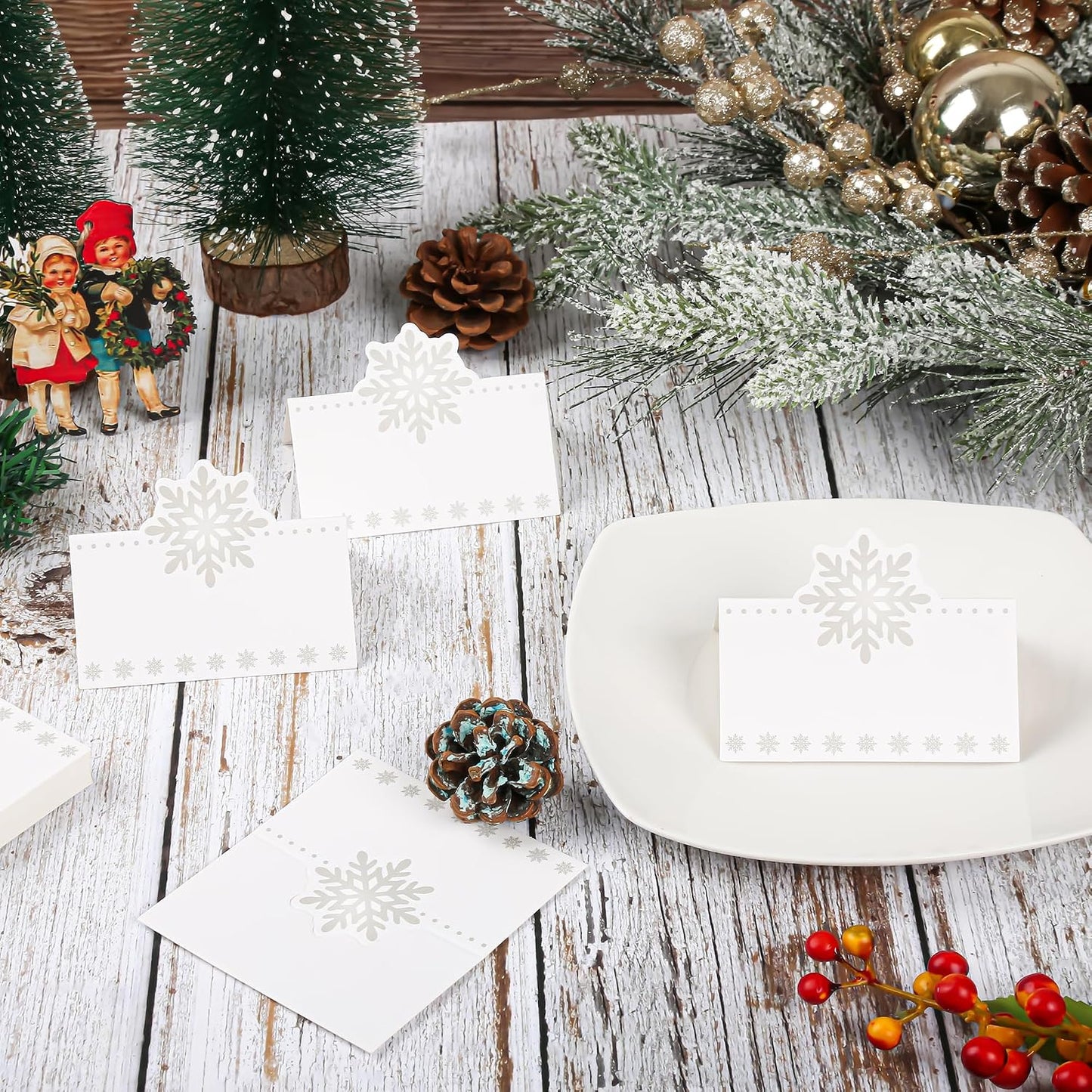60 Tarjetas Lugar Copo Nieve Etiqueta Mesa Navidad
