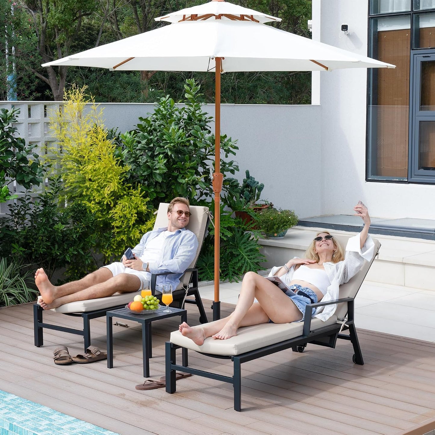 Set 2 cojines tumbona exterior resistente agua beige