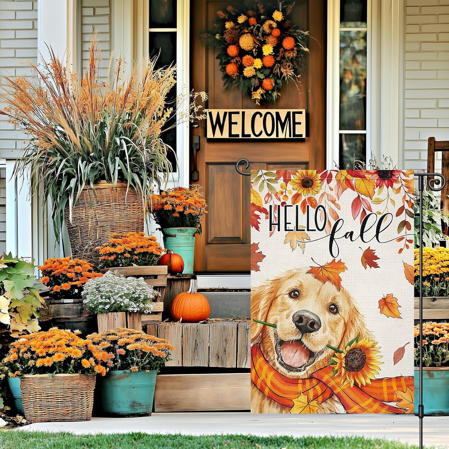 Bandera jardín perro golden retriever 12x18"
