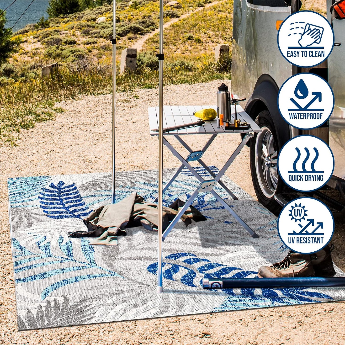 Alfombra diseño hojas palmera 3x5ft gris/azul