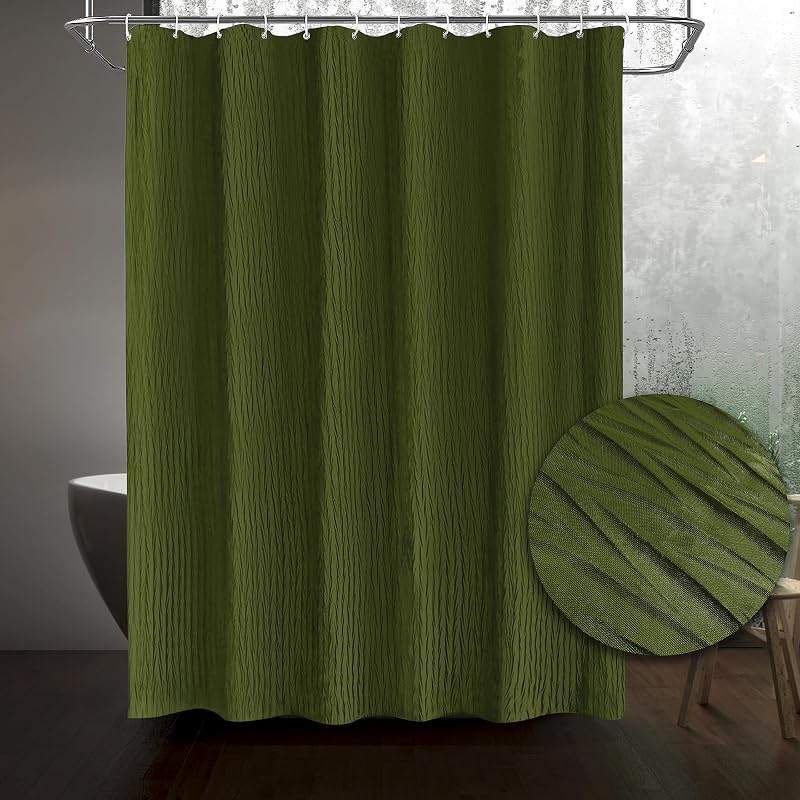 Cortina ducha texturizada verde oliva 72x72pulg 12 ganchos