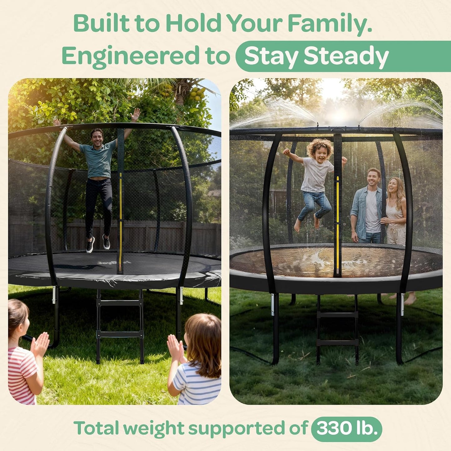 Trampolín recreativo 8-16ft con red, escalera y luces LED