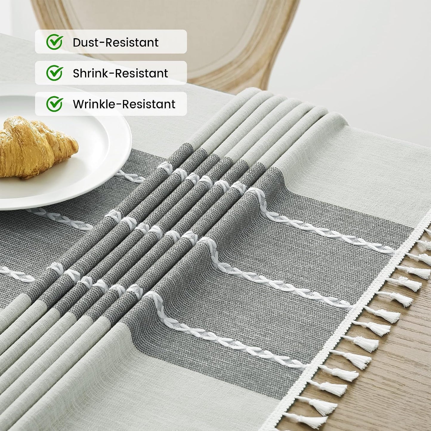 Mantel rústico lino impermeable 55x102pulg gris