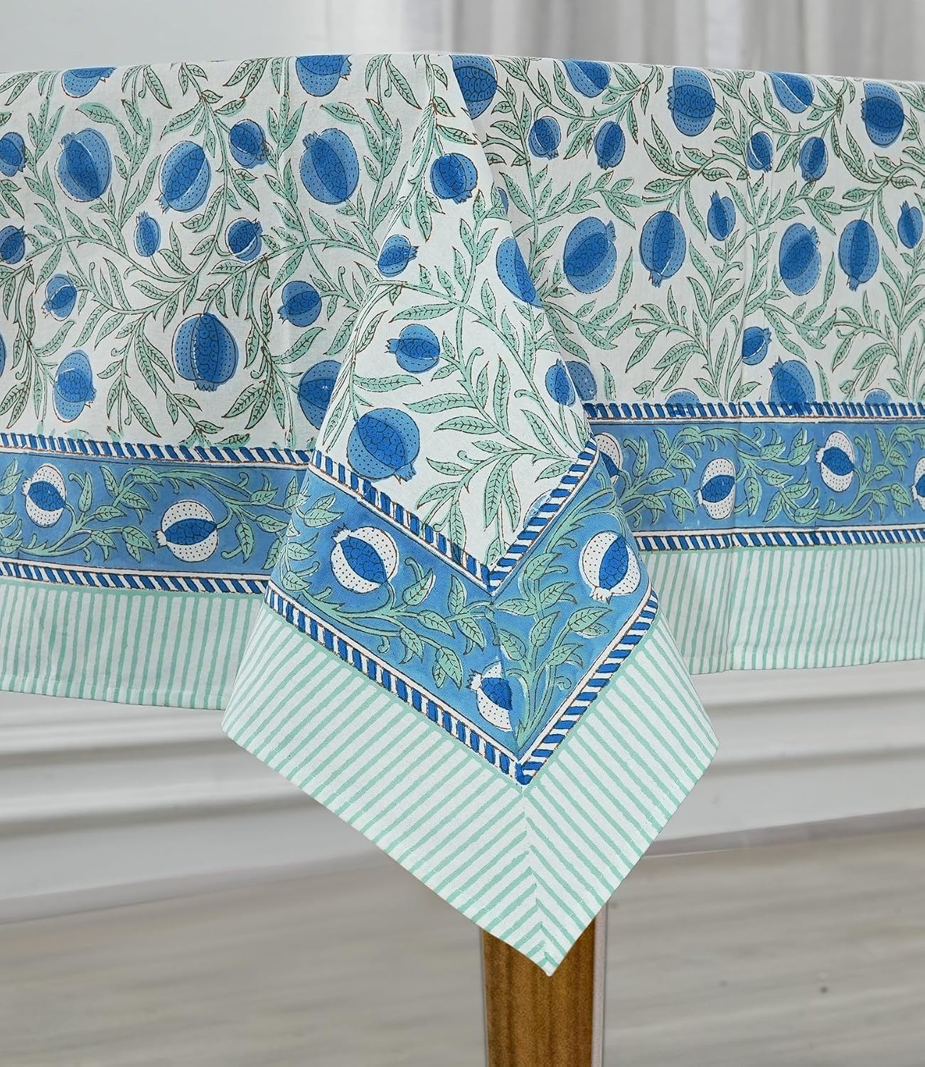 Mantel rectangular algodón estampado 70x118pulg azul y verde