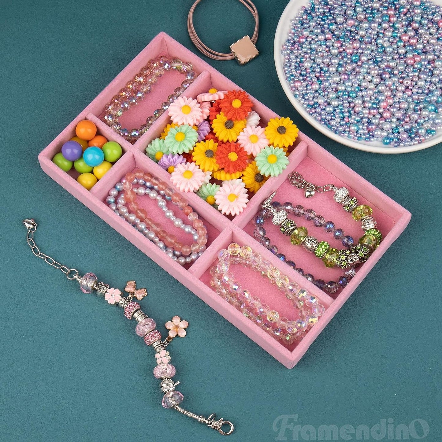 4 Organiz. Joyas Terciopelo Rosado Arete Pulsera Collar