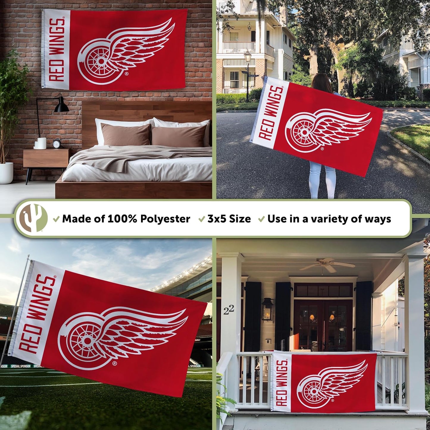 Bandera Detroit Red Wings 3x5ft poliéster interiores exteriores