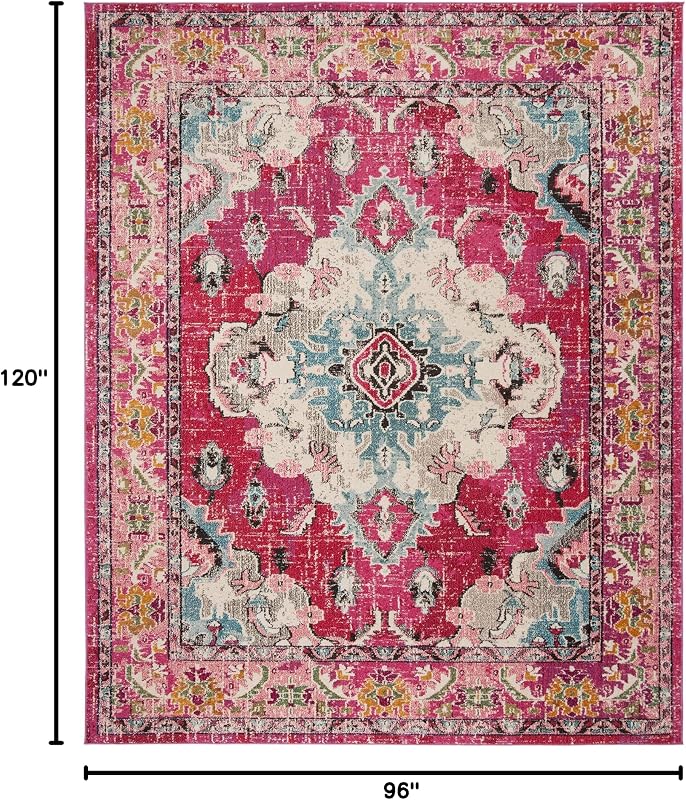 Tapete área Monaco 8ft10" diseño bohemio rosado y multicolor