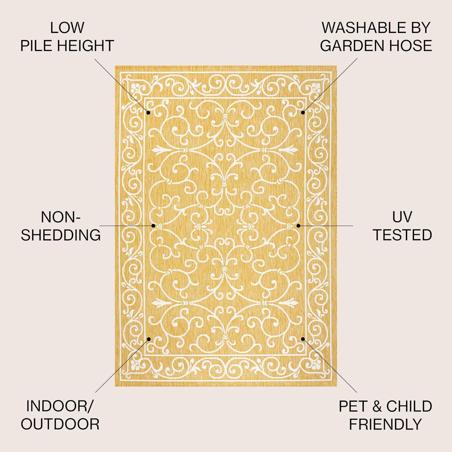 Tapete redondo 5x8ft textura Charleston para patio mascotas