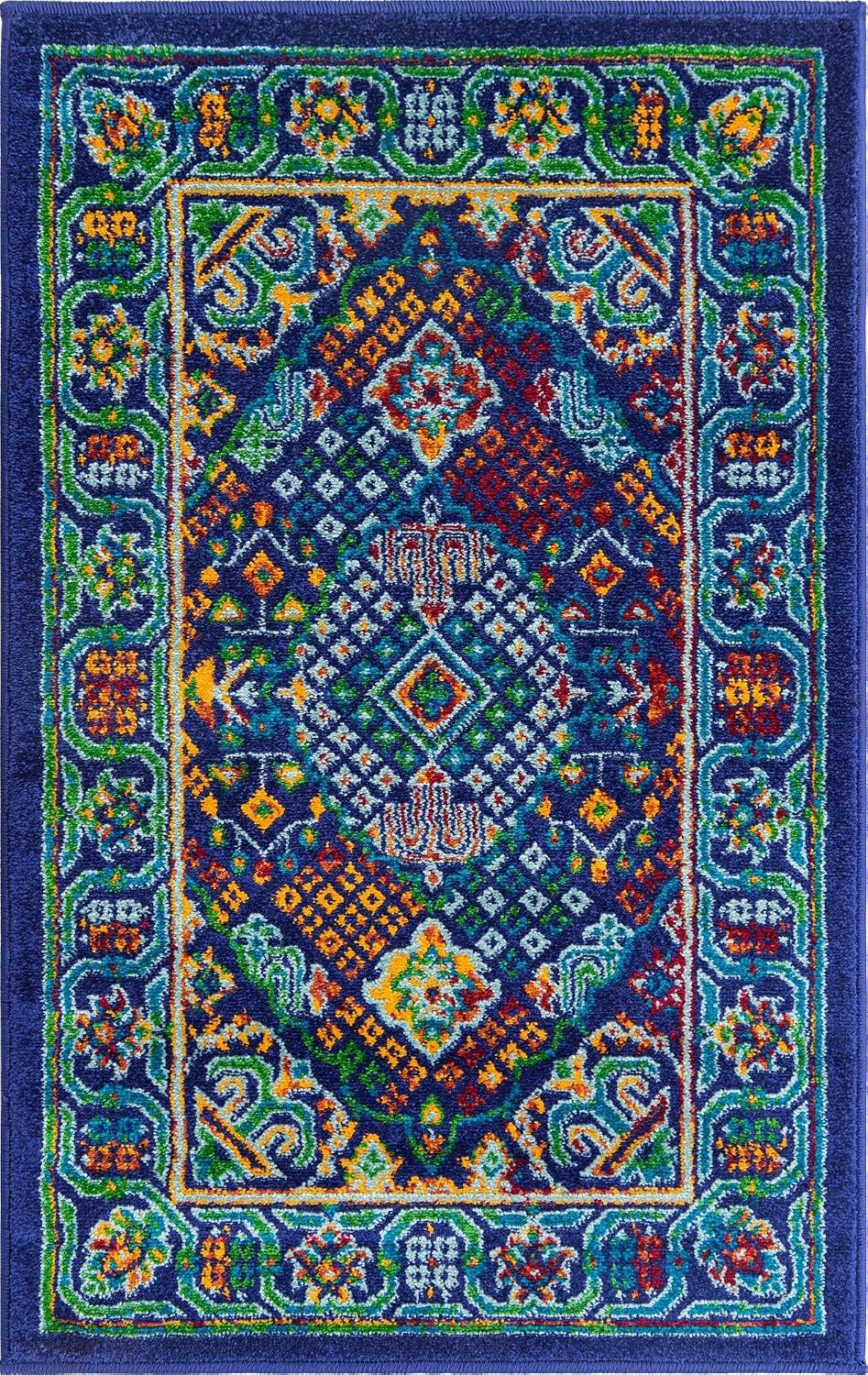 Alfombra Trinidad 2x3ft rectangular azul marino/verde