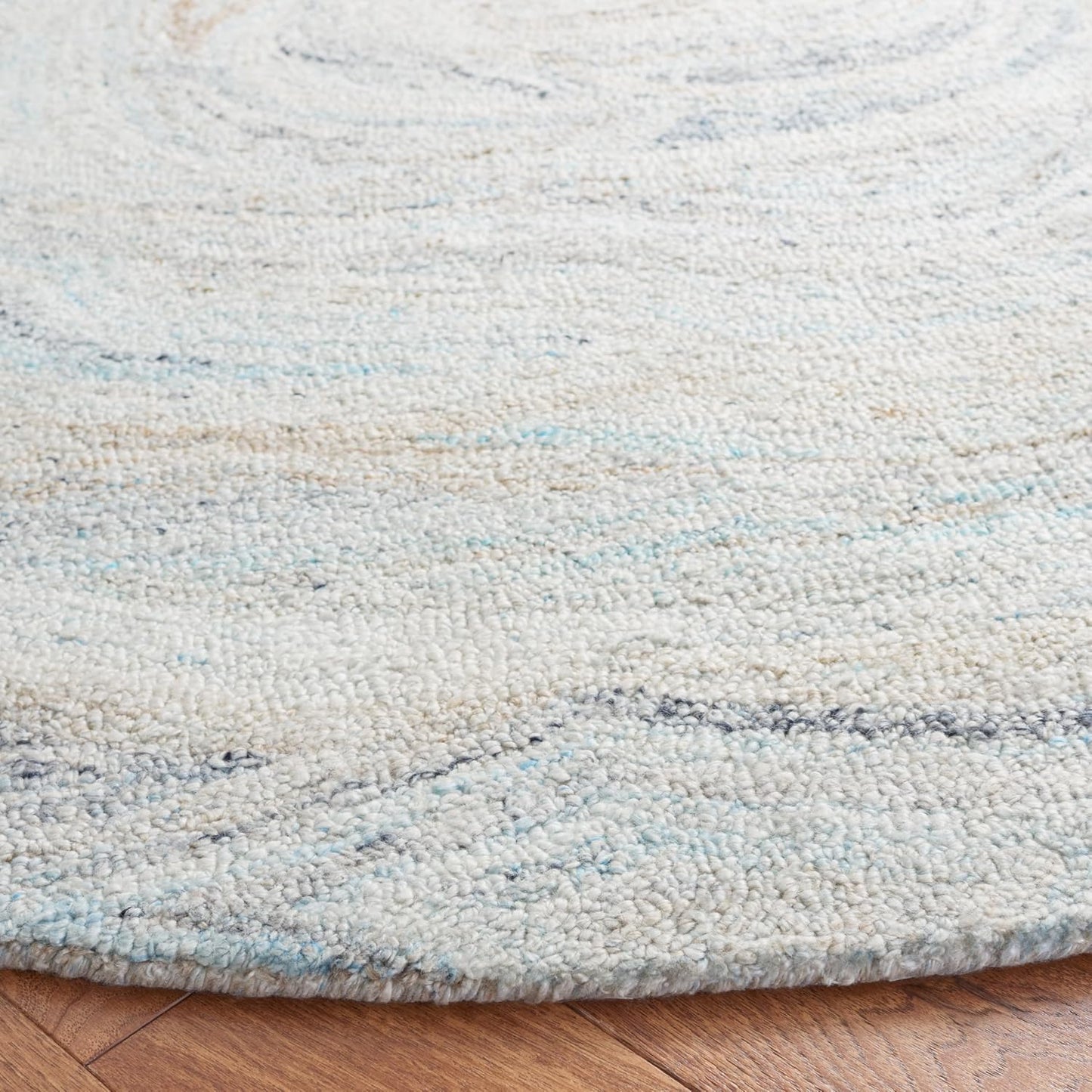 Alfombra redonda 6ft lana hecha a mano beige y azul