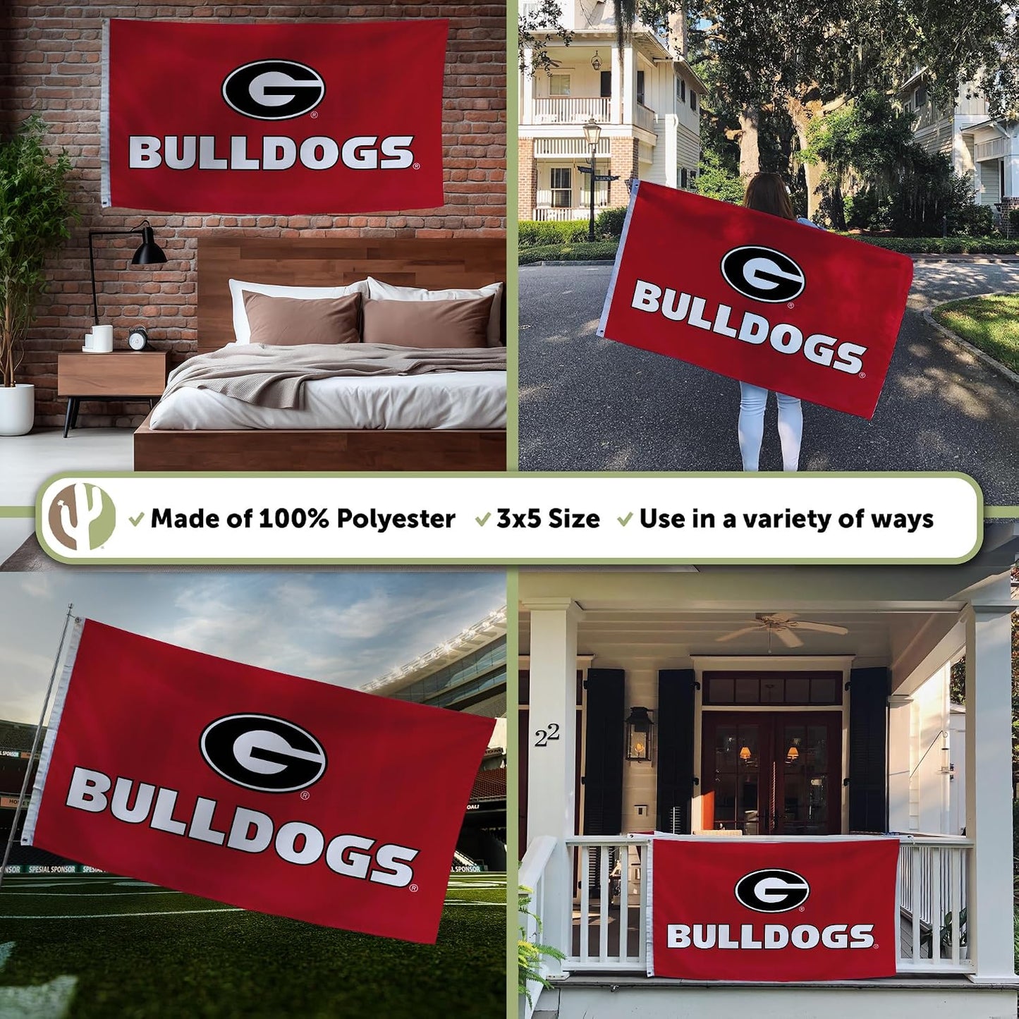 Bandera UGA Bulldogs 3x5ft 100% poliéster interiores/exteriores