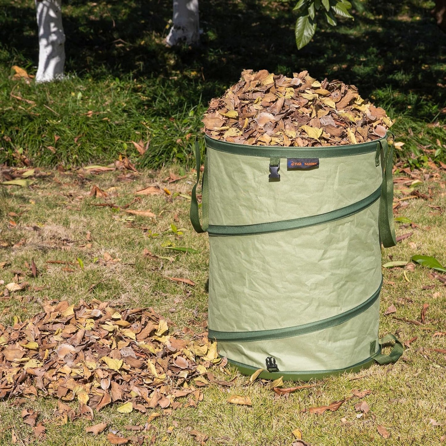 Cubo basura plegable 29gal bolsa jardín color verde set 2