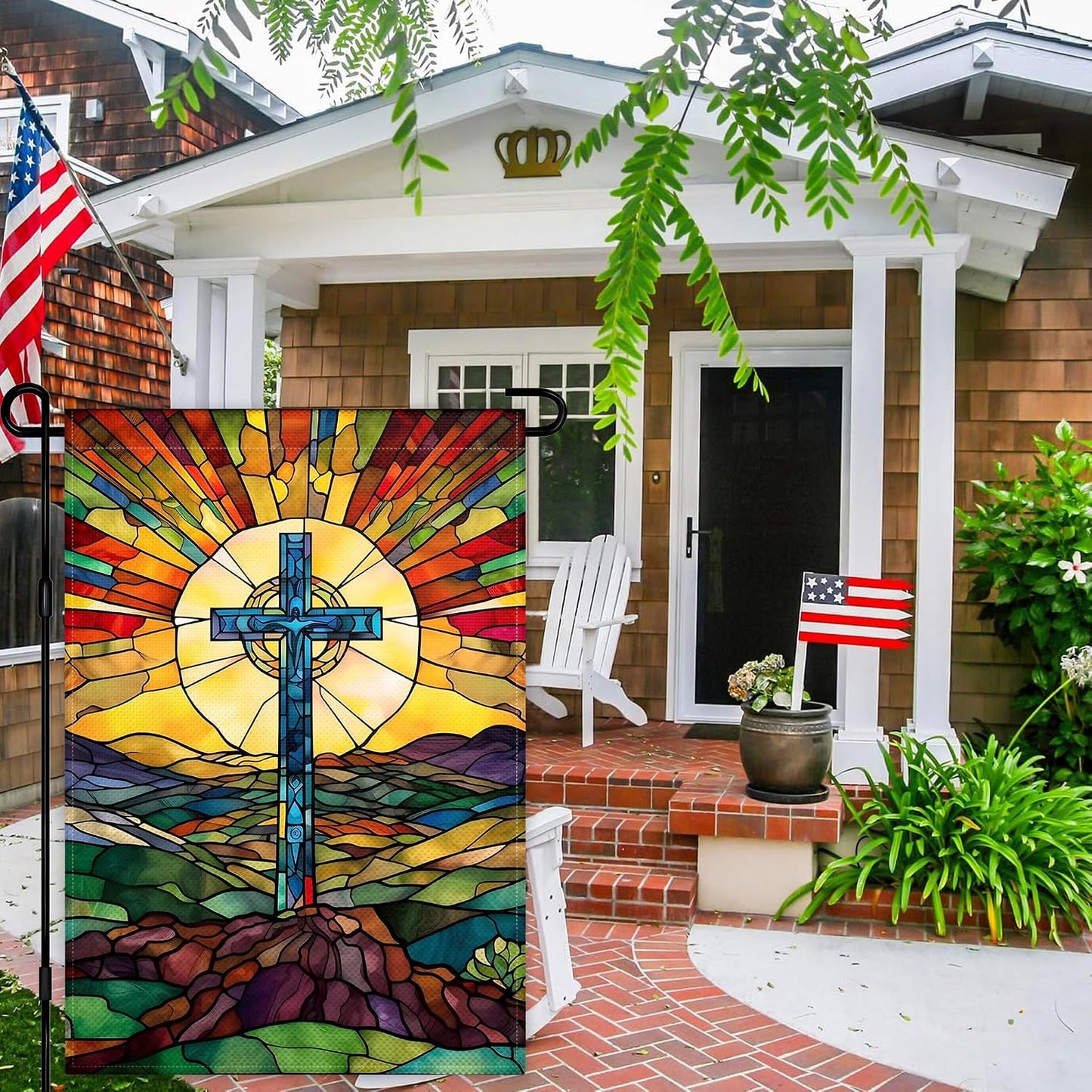Bandera jardín cruz cristiana 12x18pulg doble cara tela duradera