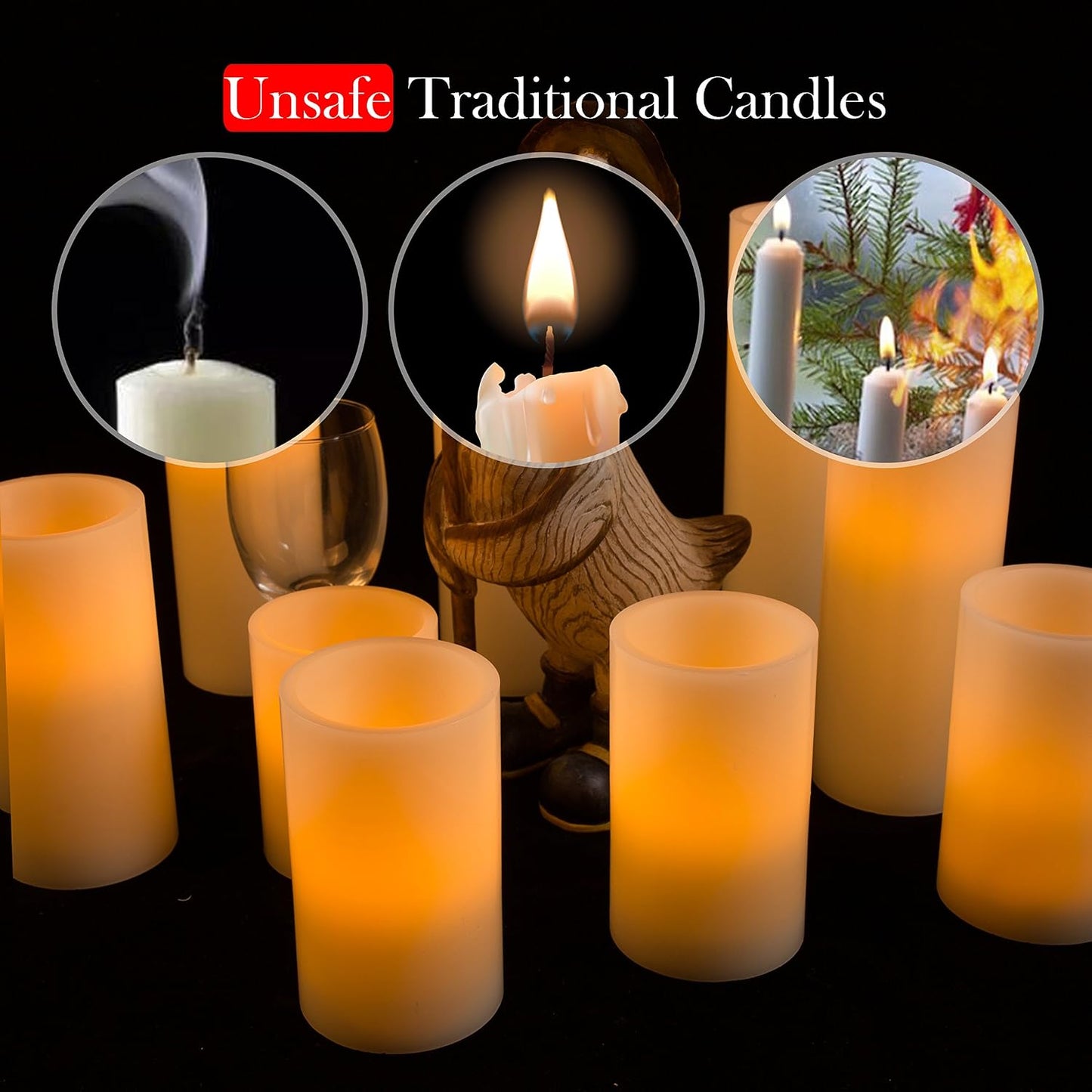 Velas LED sin llama 7x3" amarilla set 2 con control