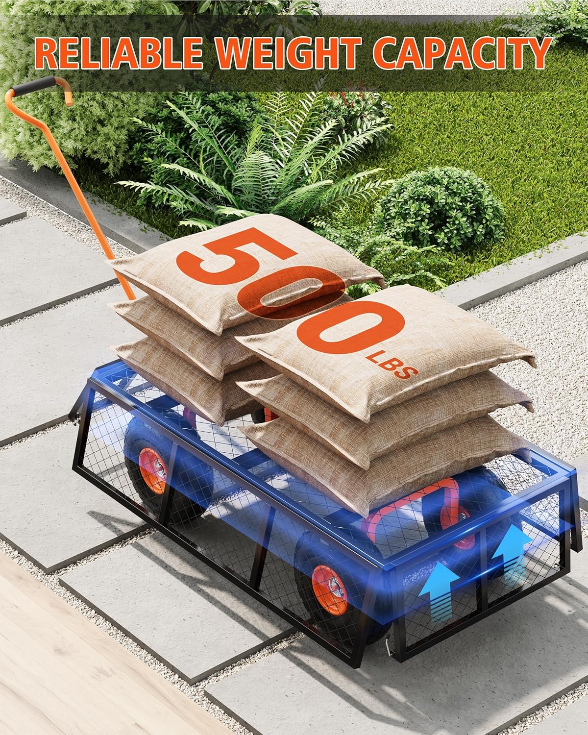 Carrito jardín acero 500lb 3en1 ruedas 10pulg