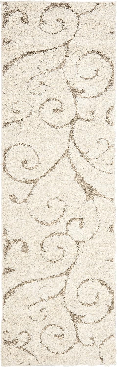 Alfombra afelpada 2'3"x7' diseño vides enrolladas crema