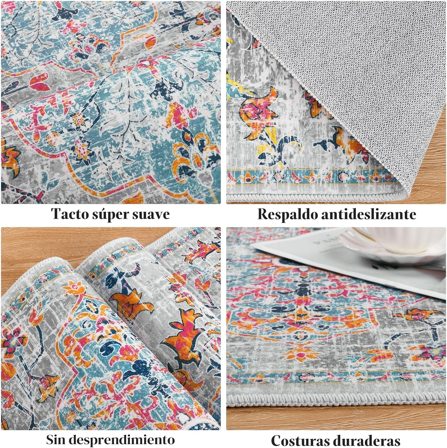 Alfombra pasillo 2x6ft lavable antiderrap goma vintage
