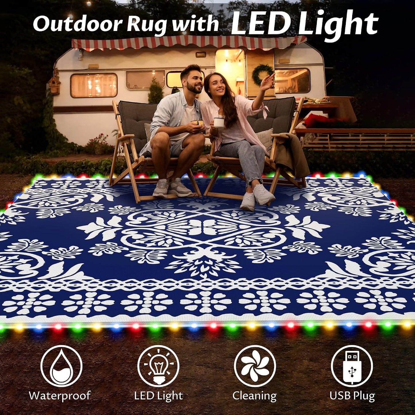 Alfombra RV al aire libre con luces 9x12ft impermeable