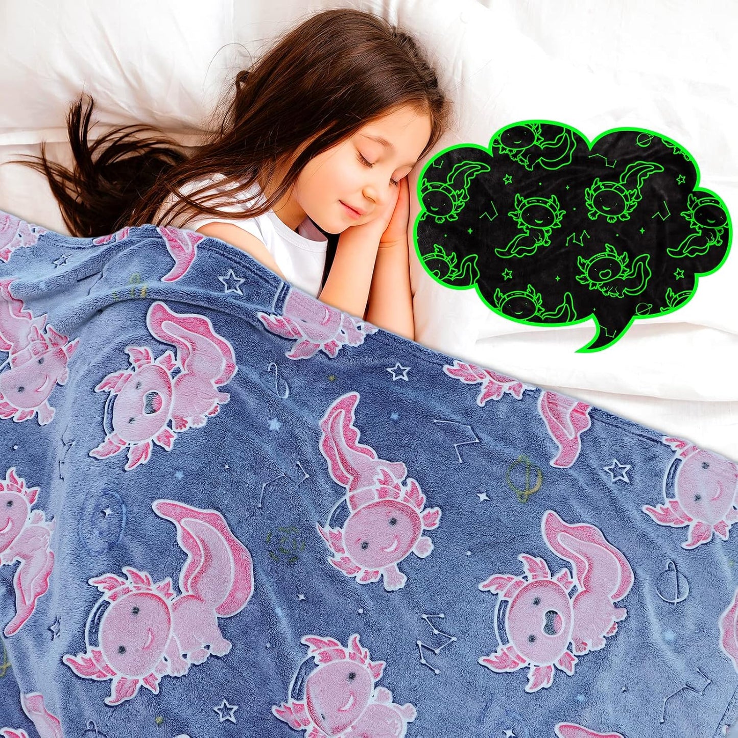 Manta ajolote que brilla para niñas y adolescentes suave de felpa