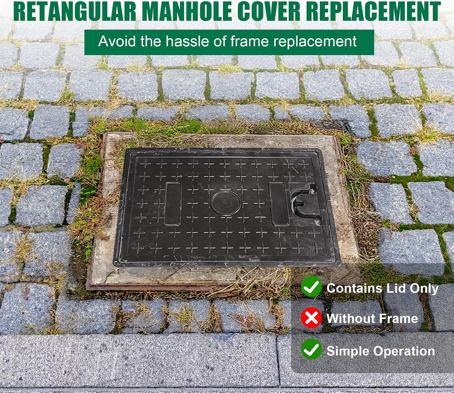 Tapa fibra vidrio 24x16pulg FRP antiderrap tanque séptico