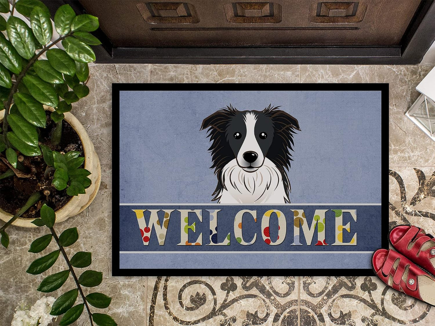 Felpudo Border Collie 18x27pulg azul antiderrap lavable