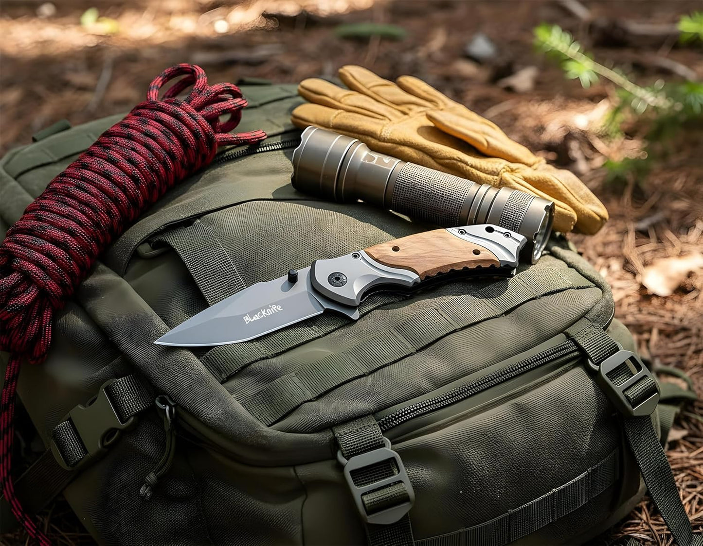 Navaja bolsillo hombre acero inox mango madera camping caza