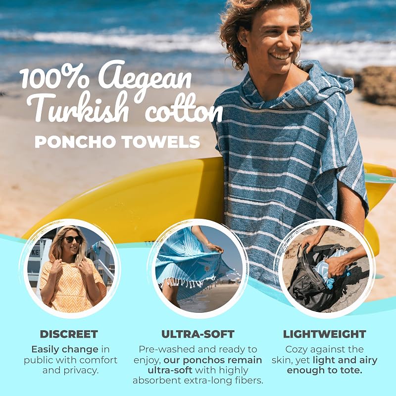 Poncho surf rayas azul marino para hombre 100% algodón turco