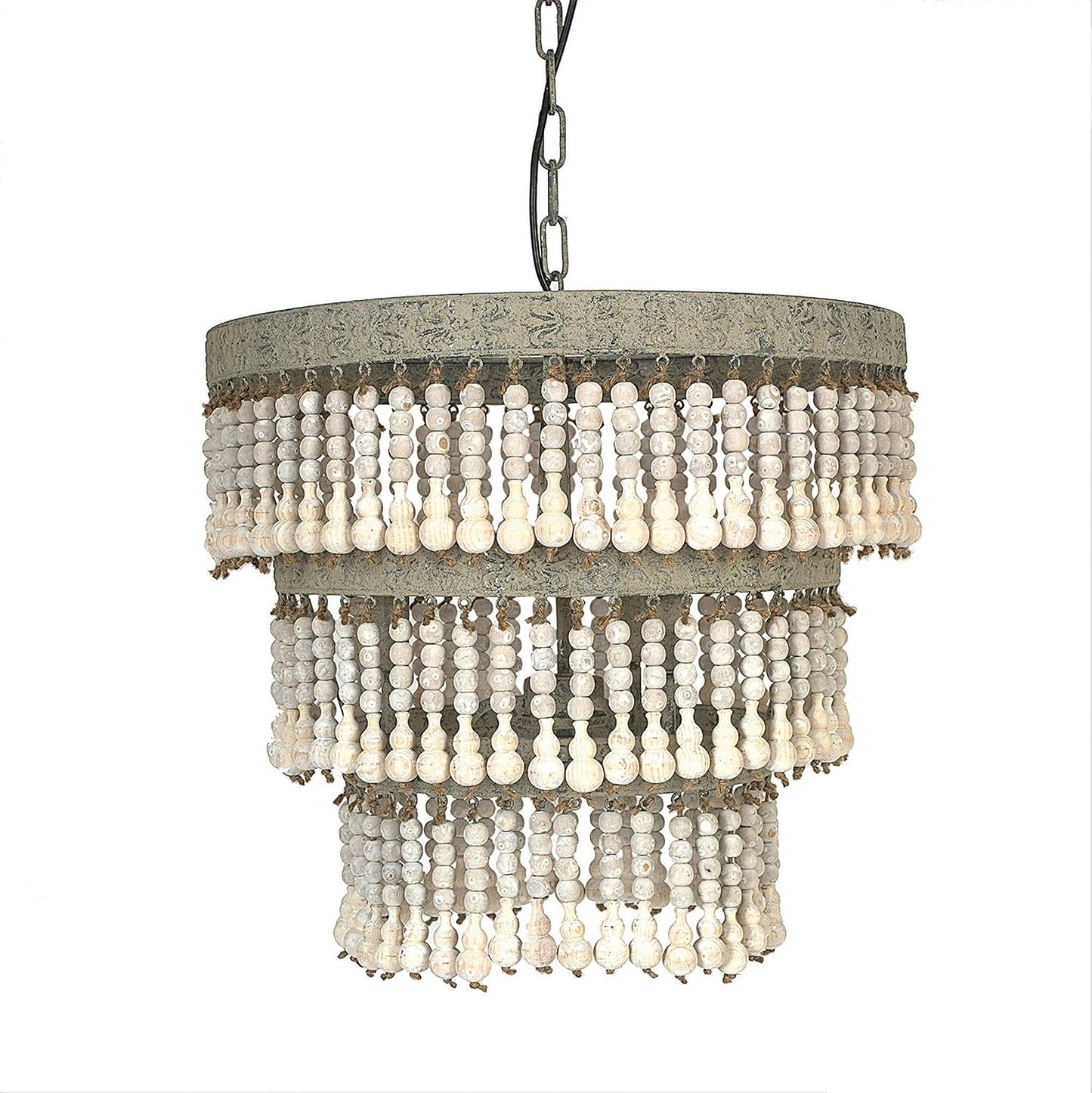 Candelabro redondo 3 niveles con cuentas madera