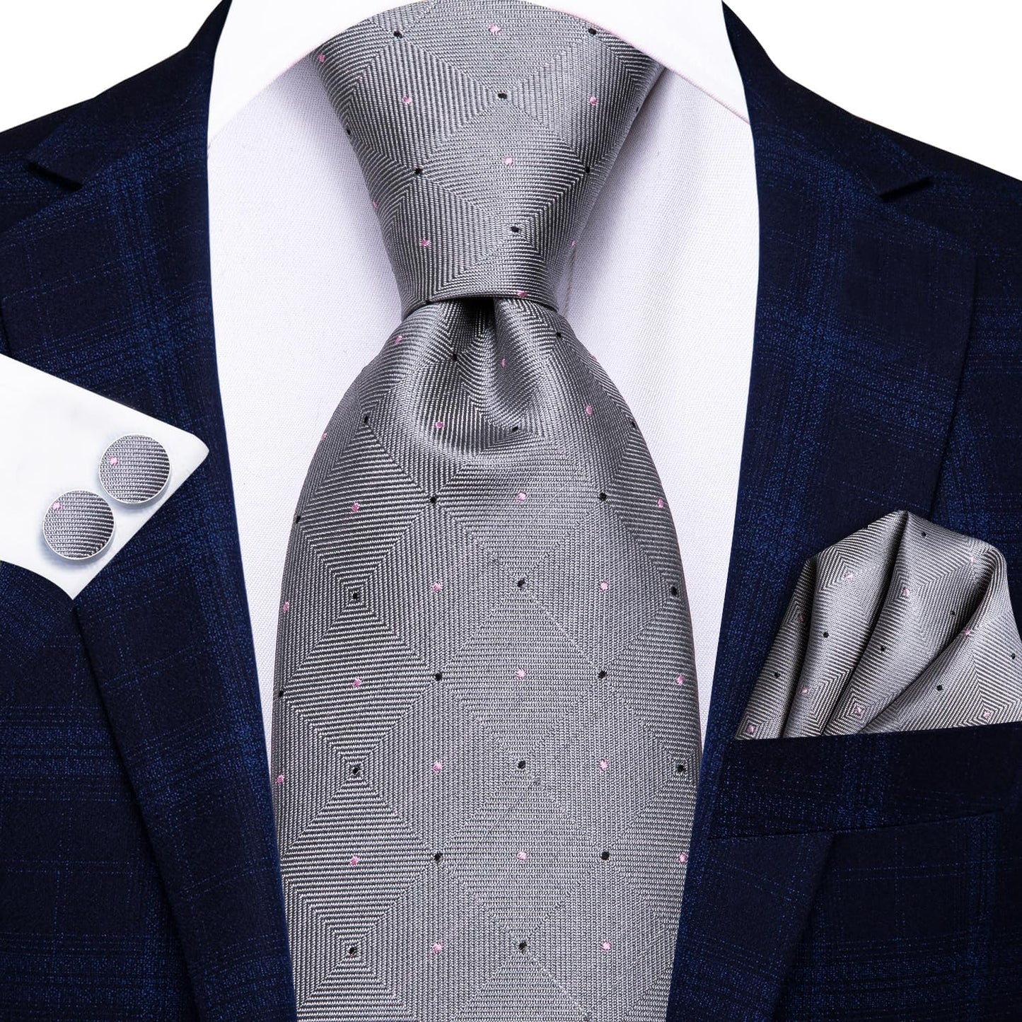 Set corbatas hombre rayas cachemira con pañuelo y gemelos