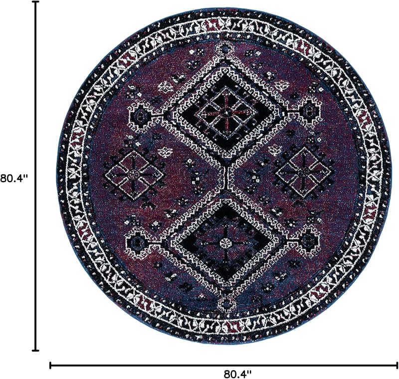 Alfombra redonda Hamadan 6'7" morado y negro diseño oriental