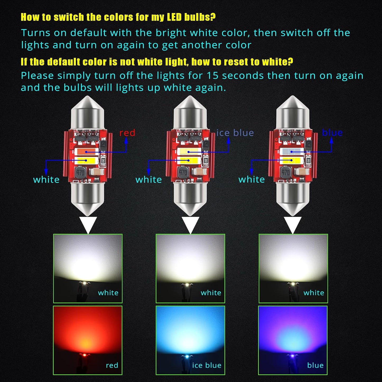 Bombilla LED Festoon 41mm Doble Color Blanca/Roja