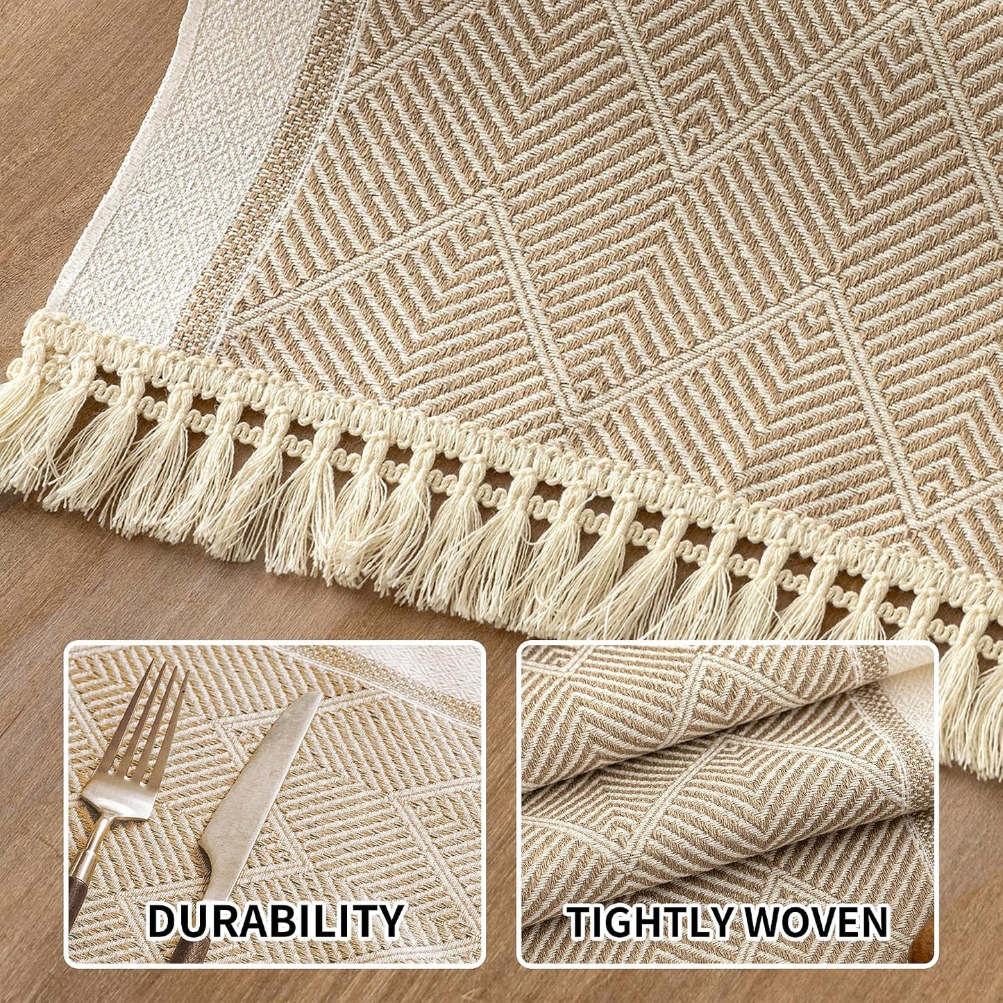 4 Manteles individuales bohemios con borlas impermeables